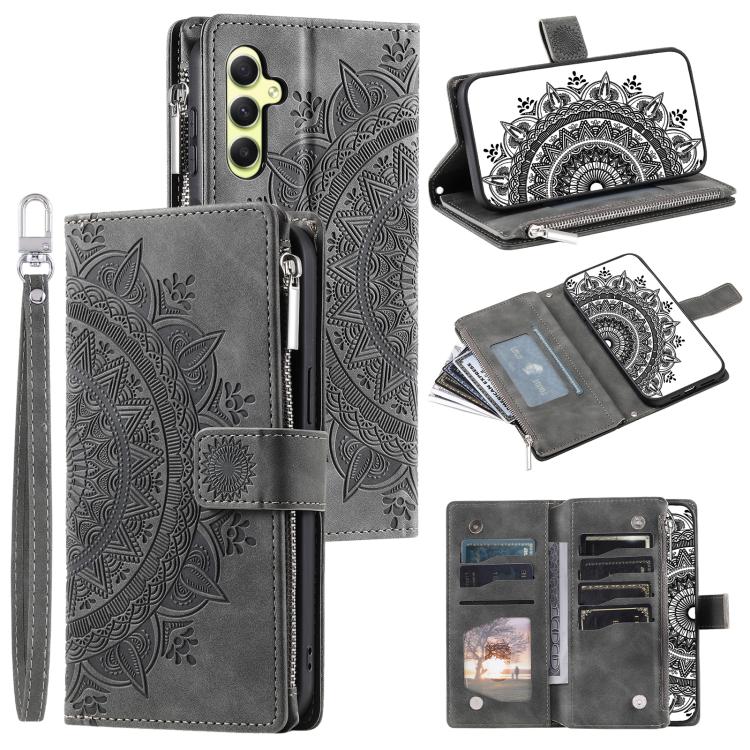 For Samsung Galaxy S26 5G Multi-Card Totem Zipper Leather Phone Case(Grey)