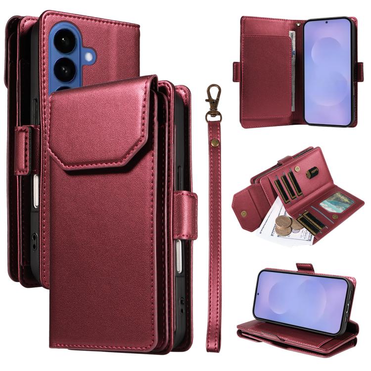 For Samsung Galaxy S26 5G Multi Card Wallet Leather Phone Case with Strap(Red)