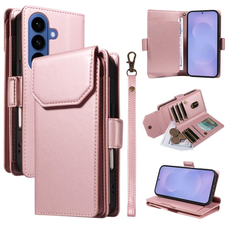 For Samsung Galaxy S26 5G Multi Card Wallet Leather Phone Case with Strap(Rose Gold)