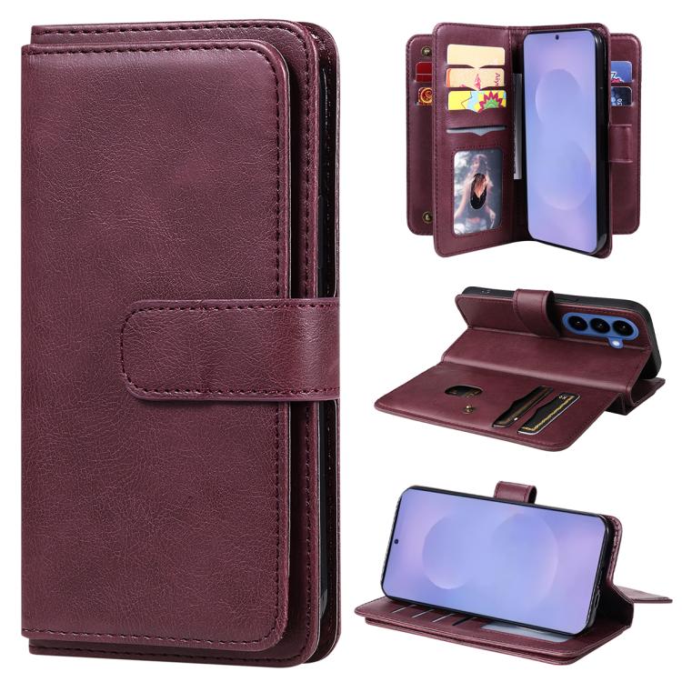 For Samsung Galaxy S26 5G Multi-Function Wallet 10 Card Slots Leather Phone Case(Claret)