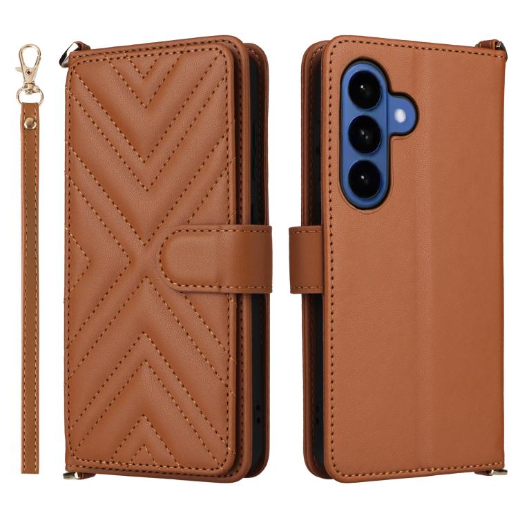 For Samsung Galaxy S26 5G Multifunctional 6-Card Slots Leather Phone Case with Wrist Strap(Brown)