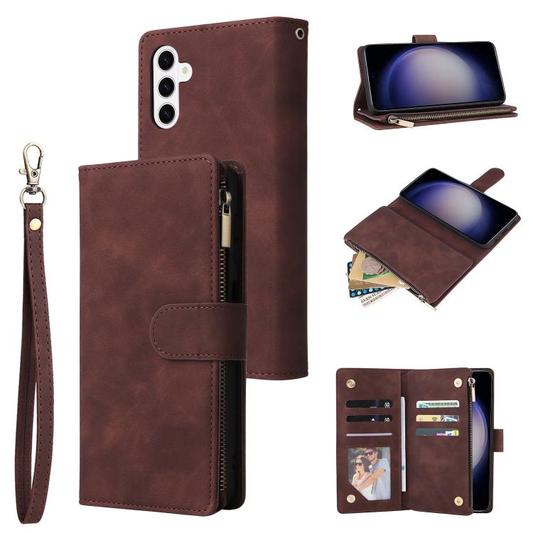 For Samsung Galaxy S26 5G Multifunctional Frosted Zipper Wallet Leather Phone Case(Coffee)