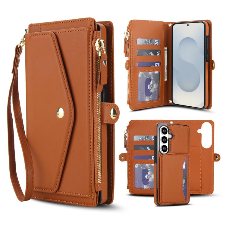 For Samsung Galaxy S26 5G Multifunctional Wallet Detachable Leather Phone Case with Lanyard(Brown)