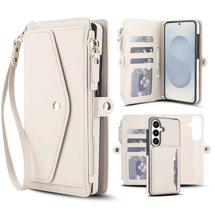 For Samsung Galaxy S26 5G Multifunctional Wallet Detachable Leather Phone Case with Lanyard(White)