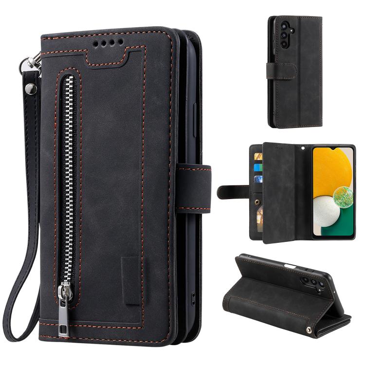 For Samsung Galaxy S26 5G Nine Card Zipper Bag Leather Phone Case with Lanyard(Black)