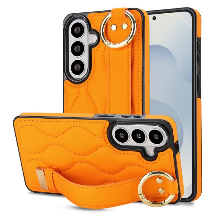 For Samsung Galaxy S26 5G Non-slip Full Coverage Ring PU Phone Case with Wristband(Orange)