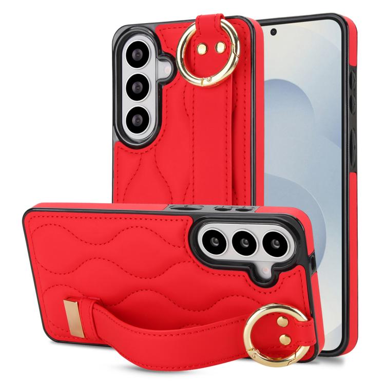 For Samsung Galaxy S26 5G Non-slip Full Coverage Ring PU Phone Case with Wristband(Red)