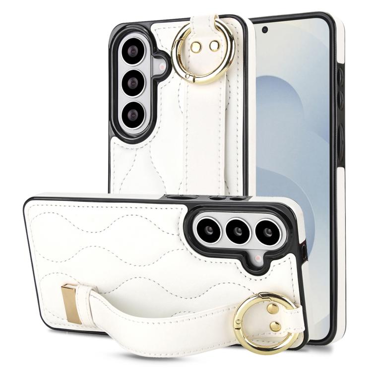 For Samsung Galaxy S26 5G Non-slip Full Coverage Ring PU Phone Case with Wristband(White)