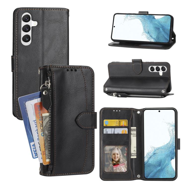 For Samsung Galaxy S26 5G Oil Skin Zipper Wallet Leather Phone Case(Black)