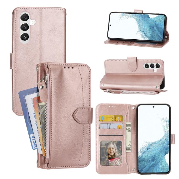 For Samsung Galaxy S26 5G Oil Skin Zipper Wallet Leather Phone Case(Rose Gold)