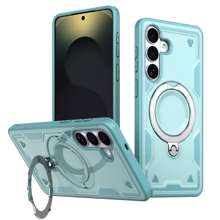 For Samsung Galaxy S26 5G PC Hybrid TPU Armor MagSafe Ring Holder Phone Case(Light Blue)