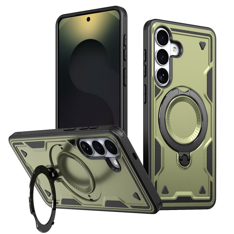 For Samsung Galaxy S26 5G PC Hybrid TPU Armor MagSafe Ring Holder Phone Case(Olive Green)