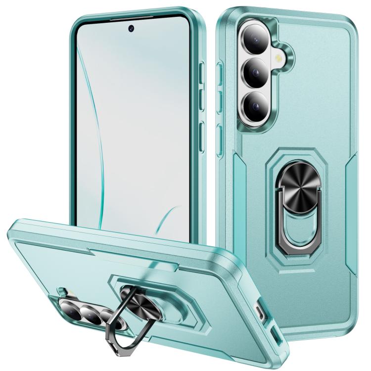 For Samsung Galaxy S26 5G Pioneer Armor Heavy Duty PC Hybrid TPU Phone Case with Holder(Green)