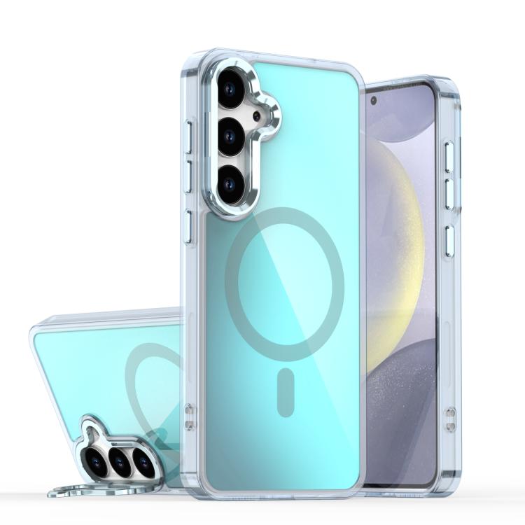 For Samsung Galaxy S26 5G Plating Gradient Discolor MagSafe Phone Case with Holder(Blue)