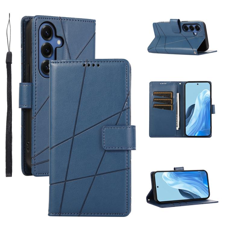 For Samsung Galaxy S26 5G PU Genuine Leather Texture Embossed Line Phone Case(Blue)