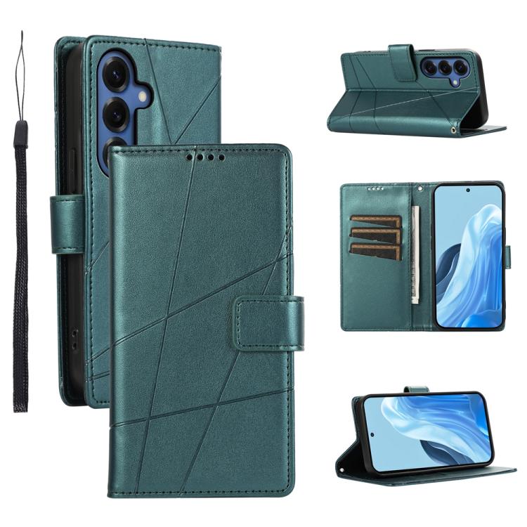 For Samsung Galaxy S26 5G PU Genuine Leather Texture Embossed Line Phone Case(Green)