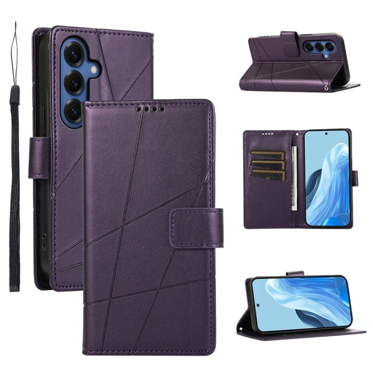 For Samsung Galaxy S26 5G PU Genuine Leather Texture Embossed Line Phone Case(Purple)