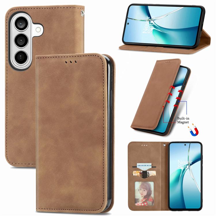 For Samsung Galaxy S26 5G Retro Skin Feel Magnetic Leather Phone Case(Brown)