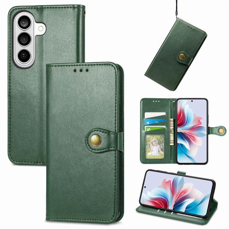 For Samsung Galaxy S26 5G Retro Solid Color Buckle Leather Phone Case(Green)