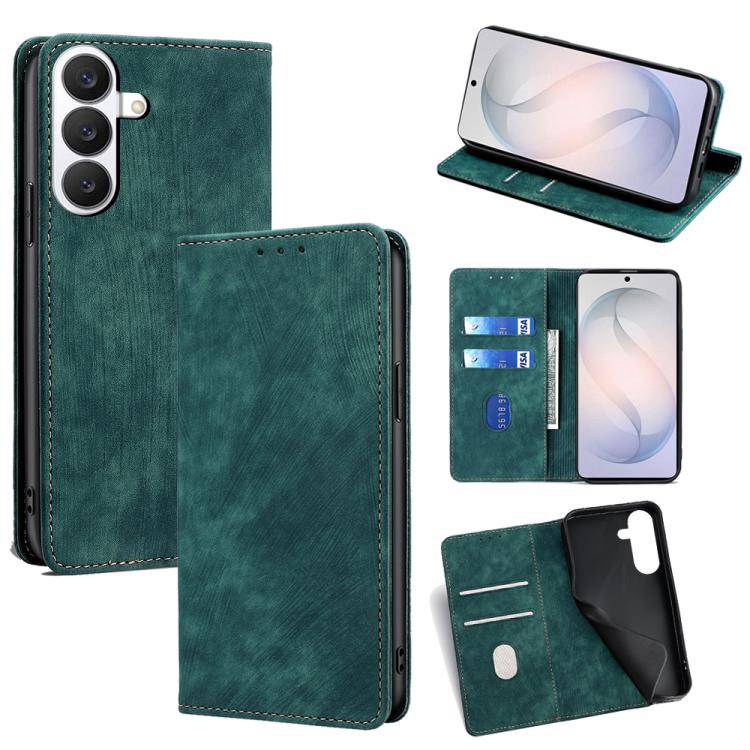 For Samsung Galaxy S26 5G RFID Anti-theft Brush Magnetic Leather Phone Case(Green)