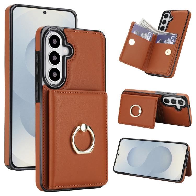 For Samsung Galaxy S26 5G RFID Anti-theft Card Ring Holder Phone Case(Brown)