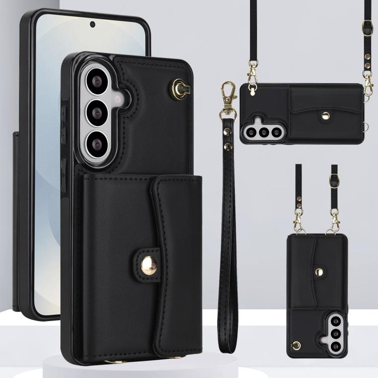 For Samsung Galaxy S26 5G RFID Card Slot Phone Case with Long Lanyard(Black)