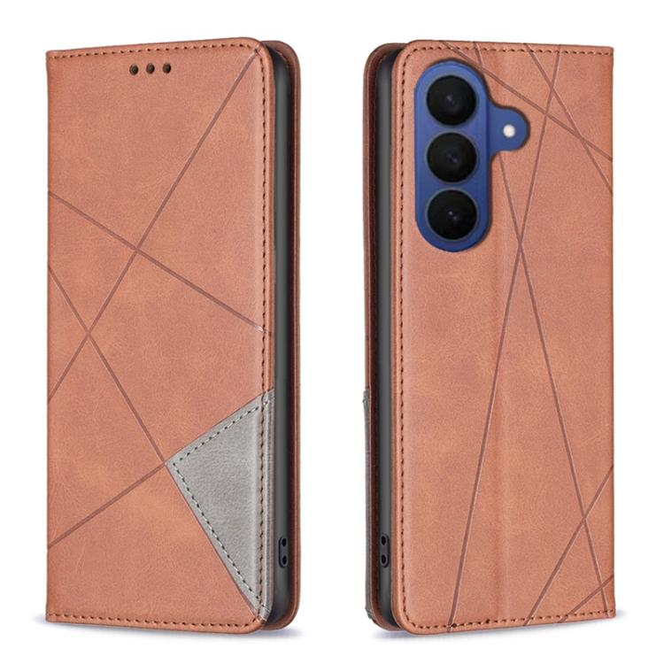 For Samsung Galaxy S26 5G Rhombus Texture Magnetic Leather Phone Case(Brown)