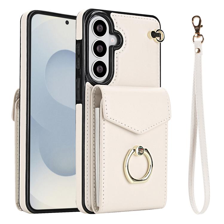 For Samsung Galaxy S26 5G Ring Holder RFID Card Slot Phone Case(Beige)