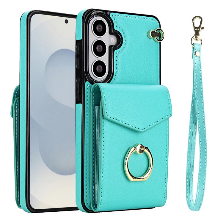 For Samsung Galaxy S26 5G Ring Holder RFID Card Slot Phone Case(Mint Green)