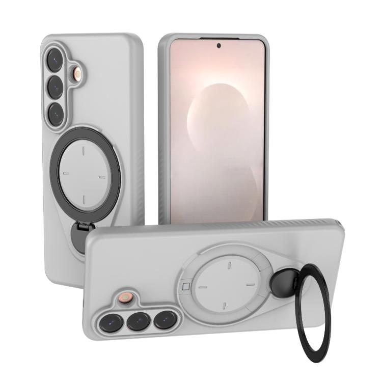 For Samsung Galaxy S26 5G Ring Shield MagSafe TPU Phone Case with 360 Degree Rotating Holder(Grey)