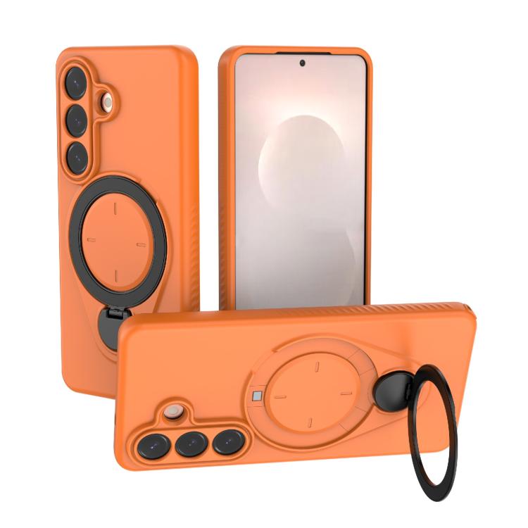For Samsung Galaxy S26 5G Ring Shield MagSafe TPU Phone Case with 360 Degree Rotating Holder(Orange)