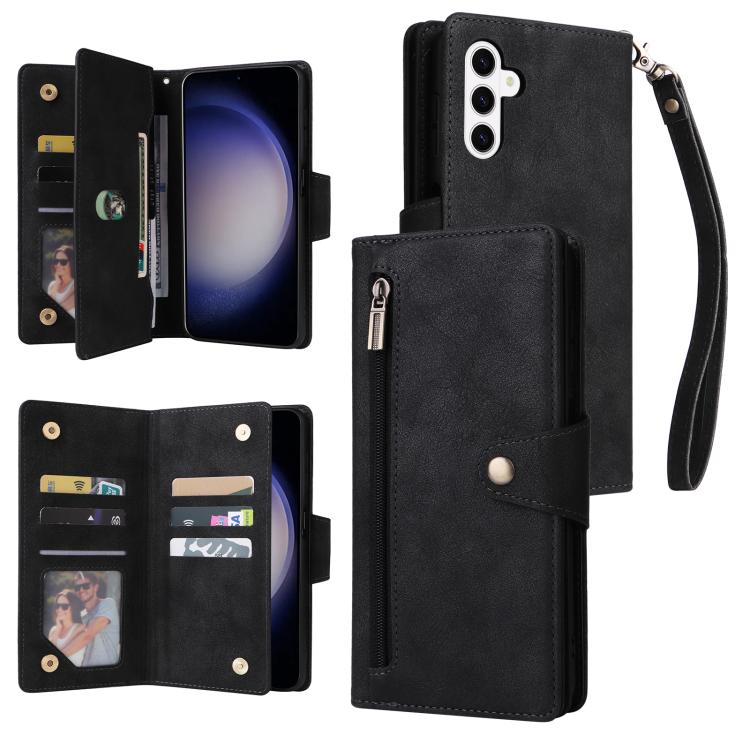 For Samsung Galaxy S26 5G Rivet Buckle 9 Cards Three Fold Leather Phone Case(Black)