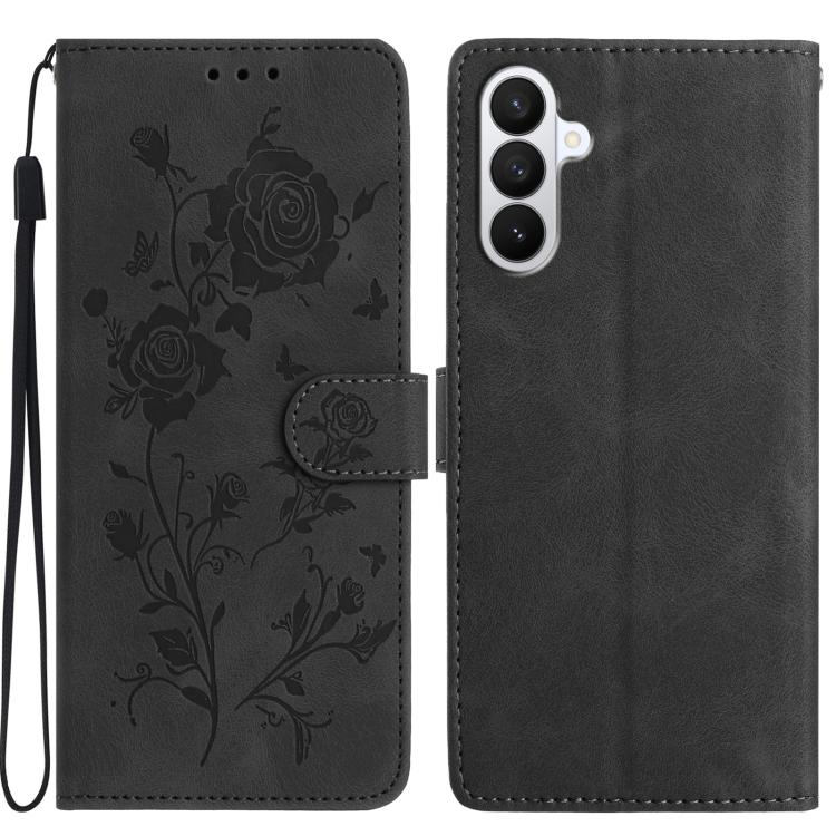 For Samsung Galaxy S26 5G Rose Flower Embossing Pattern Leather Phone Case(Black)
