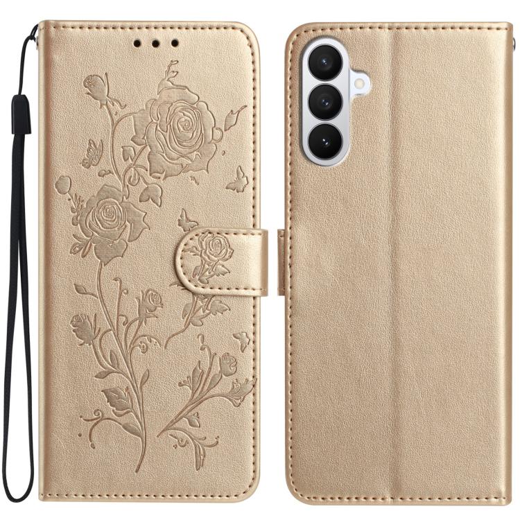 For Samsung Galaxy S26 5G Rose Flower Embossing Pattern Leather Phone Case(Gold)