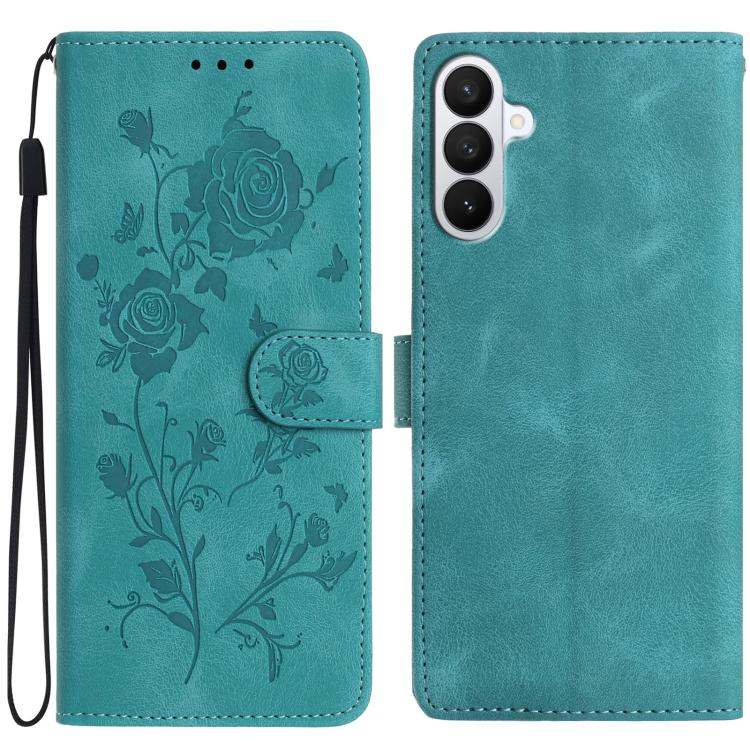 For Samsung Galaxy S26 5G Rose Flower Embossing Pattern Leather Phone Case(Green)