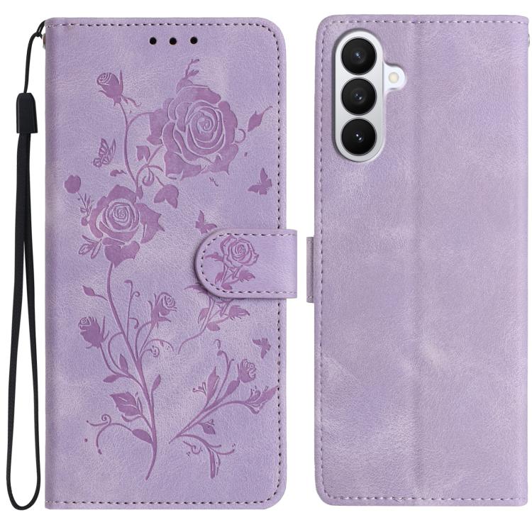 For Samsung Galaxy S26 5G Rose Flower Embossing Pattern Leather Phone Case(Light Purple)