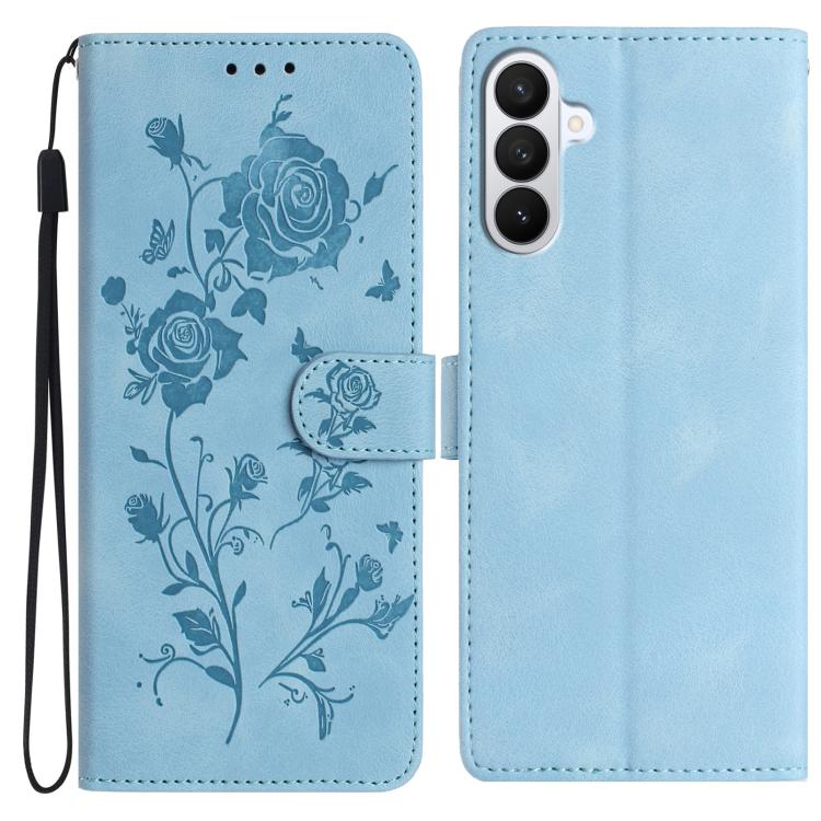 For Samsung Galaxy S26 5G Rose Flower Embossing Pattern Leather Phone Case(Sky Blue)