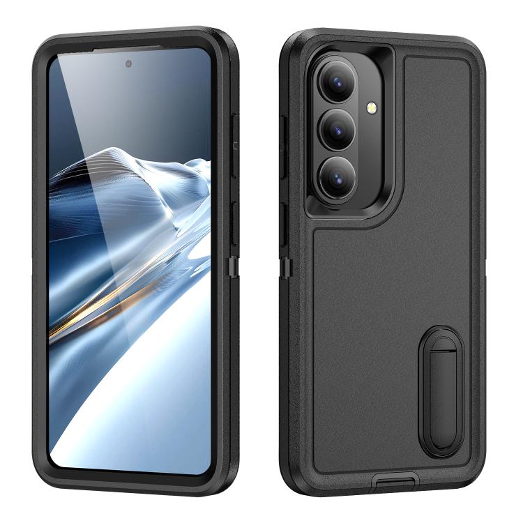For Samsung Galaxy S26 5G Rugged PC Hybrid Silicone Phone Case with Holder(Black)