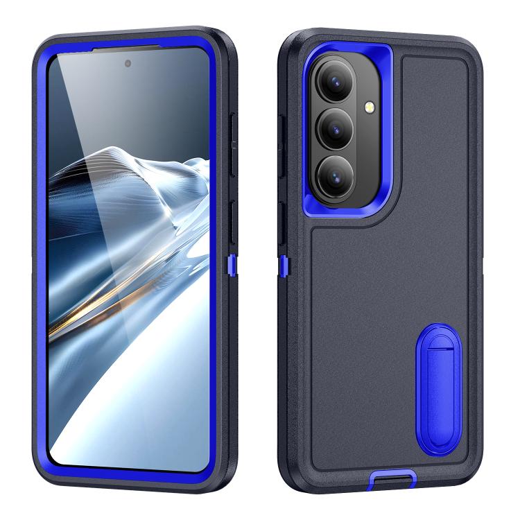 For Samsung Galaxy S26 5G Rugged PC Hybrid Silicone Phone Case with Holder(Dark Blue+Royal Blue)