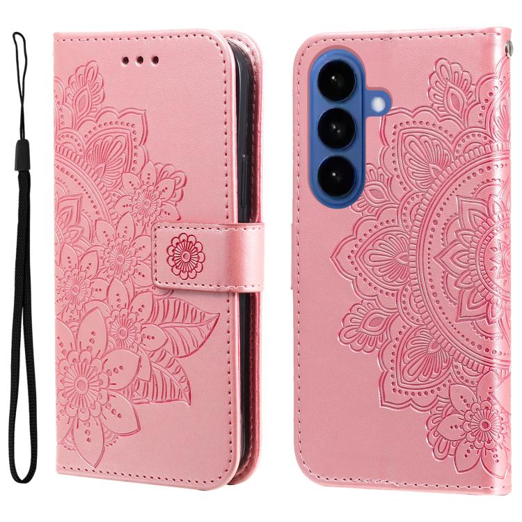 For Samsung Galaxy S26 5G Seven-petal Flowers Embossing Leather Phone Case(Rose Gold)