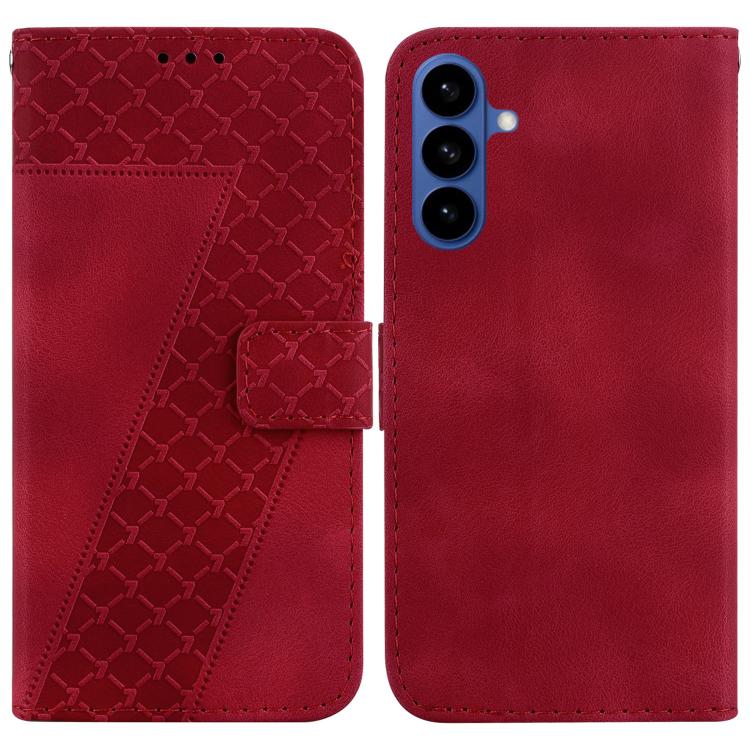 For Samsung Galaxy S26 5G Seven-shaped Embossed Leather Phone Case(Red)