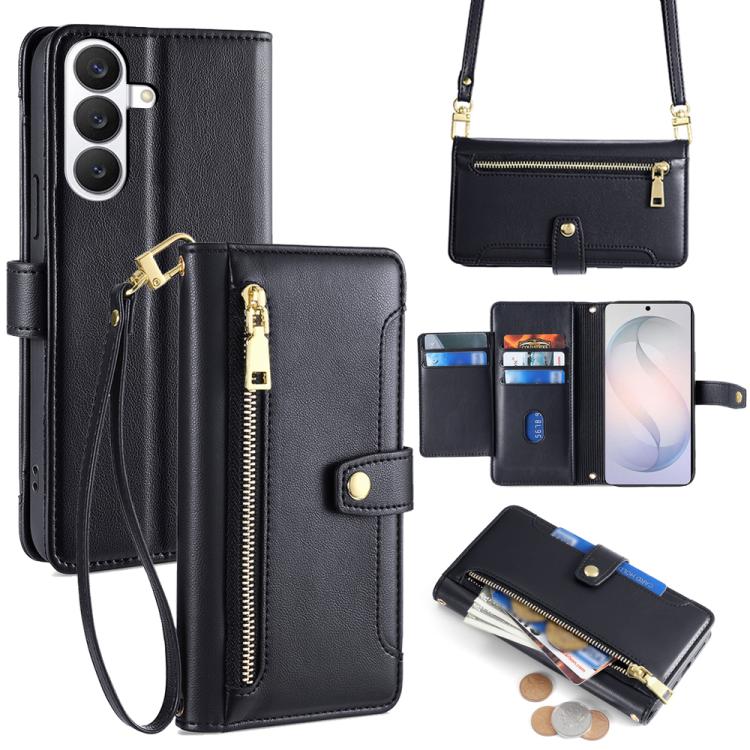 For Samsung Galaxy S26 5G Sheep Texture Cross-body Zipper Wallet Leather Phone Case(Black)