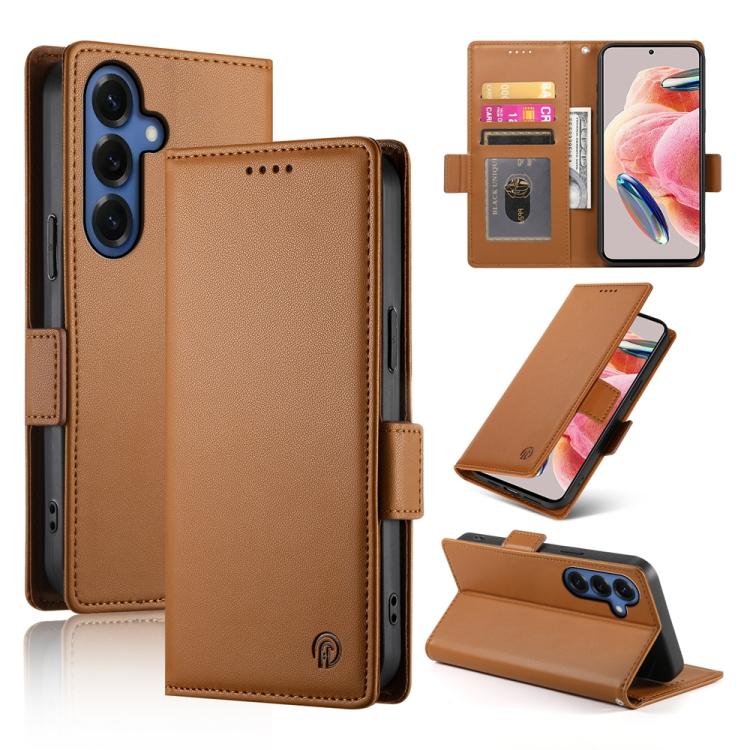 For Samsung Galaxy S26 5G Side Buckle Magnetic Frosted Leather Phone Case(Brown)