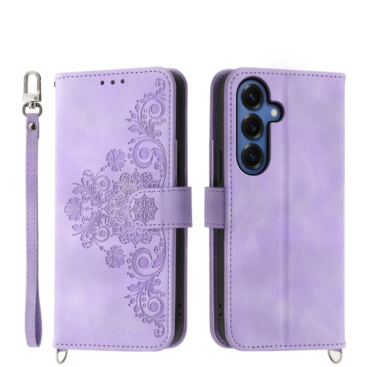 For Samsung Galaxy S26 5G Skin Feel Flowers Embossed Wallet Leather Phone Case(Purple)