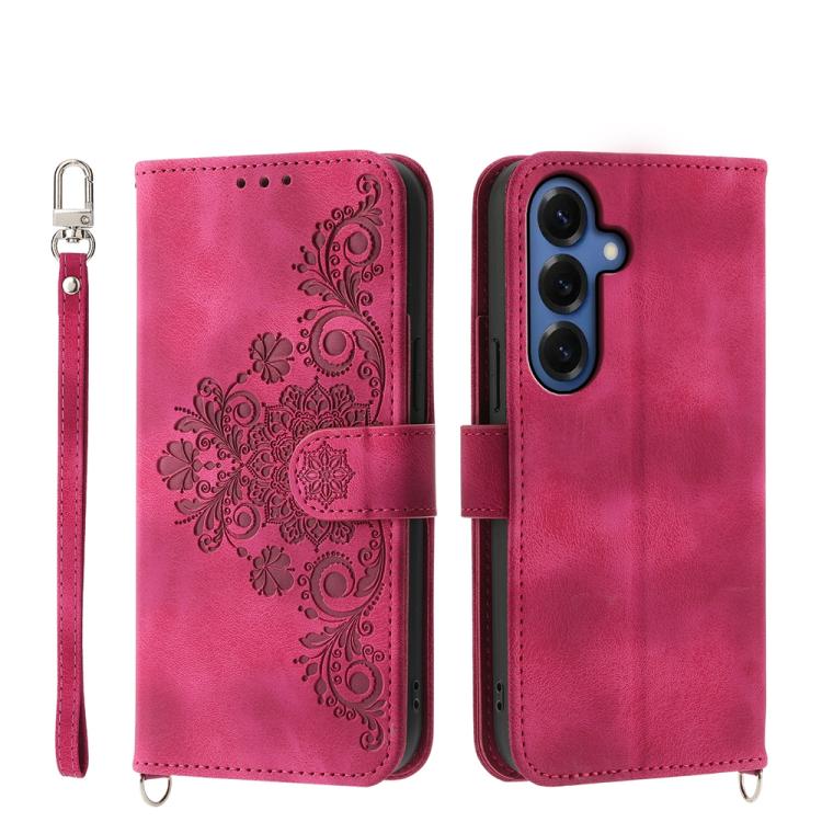 For Samsung Galaxy S26 5G Skin Feel Flowers Embossed Wallet Leather Phone Case(Wine Red)