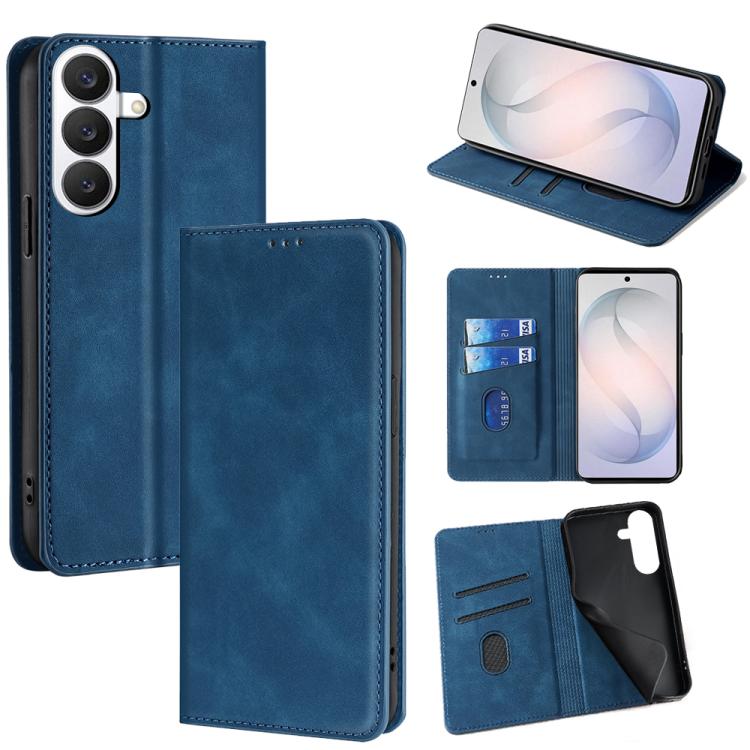 For Samsung Galaxy S26 5G Skin Feel Magnetic Leather Phone Case(Blue)