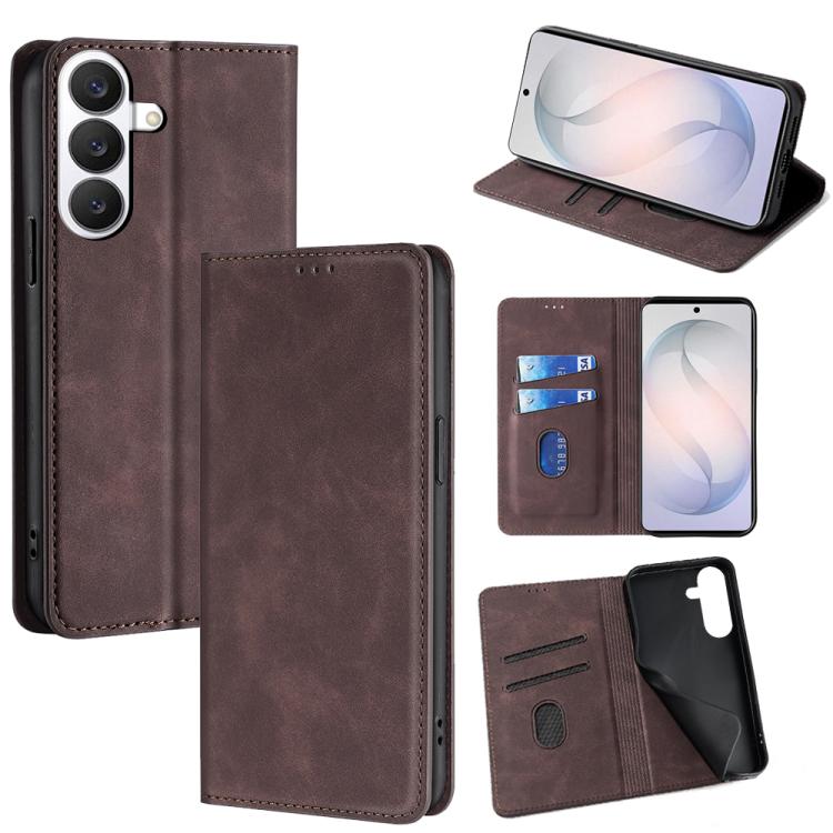 For Samsung Galaxy S26 5G Skin Feel Magnetic Leather Phone Case(Dark Brown)
