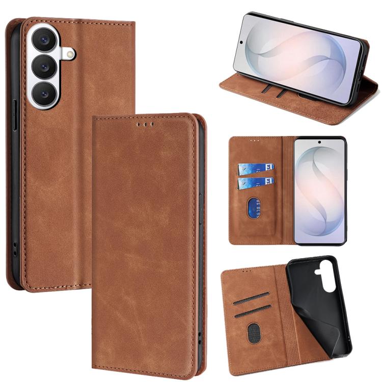 For Samsung Galaxy S26 5G Skin Feel Magnetic Leather Phone Case(Light Brown)