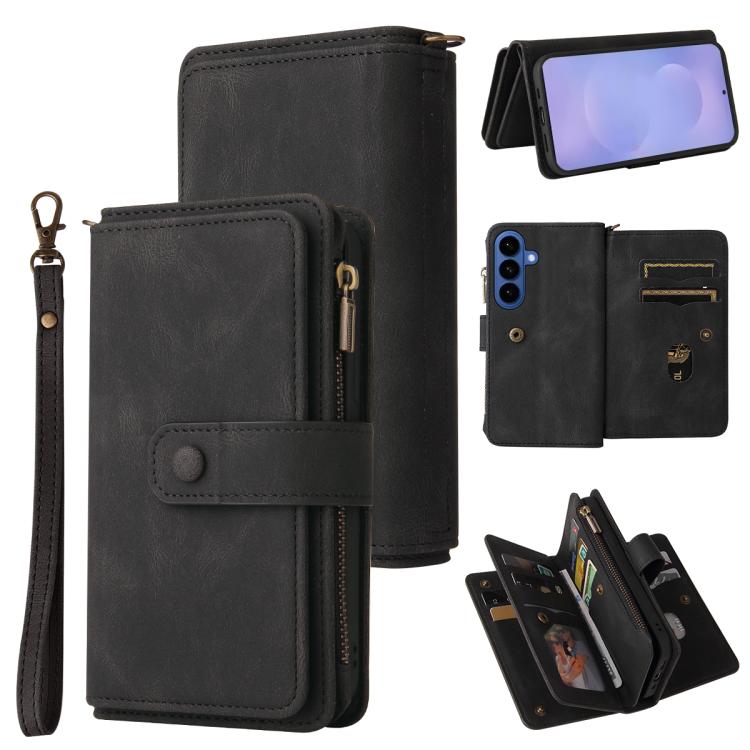 For Samsung Galaxy S26 5G Skin Feel Multi Card Slots Zipper Wallet Leather Phone Case(Black)