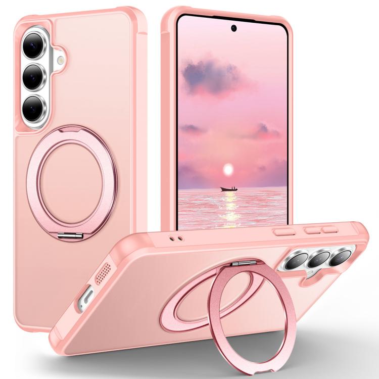 For Samsung Galaxy S26 5G Skin-Feel Rotary Damping Bracket MagSafe Phone Case(Pink)